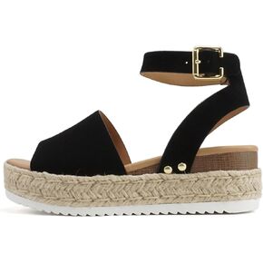ADELE ~ Women's Open Toe Buckle Ankle Strap Espadrilles Flatform Wedge Casual Sandal