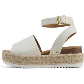 ADELE ~ Women's Open Toe Buckle Ankle Strap Espadrilles Flatform Wedge Casual Sandal in Kuwait