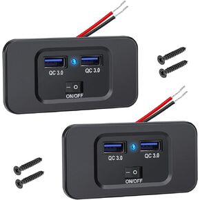Linkstyle 2 قطعة منفذ USB RV، مقبس شاحن منفذ USB-A مزدوج QC3.0 بقدرة 36 ​​وات، مخرج USB 12 فولت مع مفتاح مؤشر، منفذ USB للسيارة