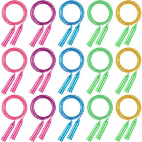 Yunsailing 15 Pcs Colorful Jump Ropes Bulk Plastic Jump Ropes for Kids 7.5 ft Adjustable Sports Skipping Rope Outdoor Speed Jumping Rope for Sports Birthday Party Activities, Multicolor