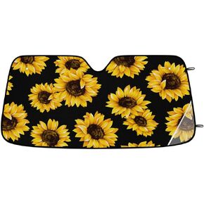 Sunflower Car Windshield Sun Shade Cover Foldable UV Ray Reflector Yellow Floral Sun Visor Auto Universal Front Window Sun Shield for Vehicles