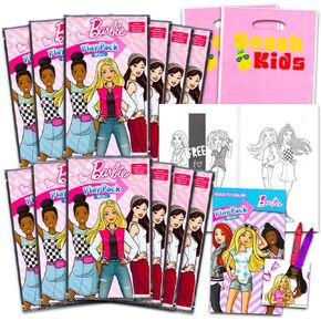 12 Pc Barbie Mini Party Favors Set - Bundle with 12 Barbie Play Packs | Mini Coloring Books, Stickers, and Goodie Bags (Barbie Birthday Party Supplies Decorations)