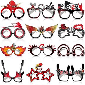 24 PCS Rock and Roll Party Decorations Rock Star Paper Glasses Rock Photo Booth Props Rock Theme Eyeglasses Rock Star Party Supplies Rock Party Favors for Kids Adult Rock N Roll Birthday Party