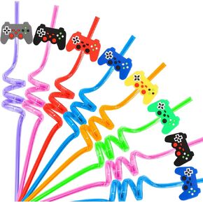 24Pcs Video Game Party Favors Straws Gamer Birthday Gift Drinking Straws Reuseable Game Straws for Kids Teen Boys Girls Game on Birthday Party Goodie Bag Filler Stuffers