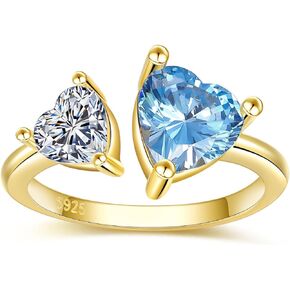 Sterling-Silver Love Heart Adjustable Engagement Ring for Women - 18K Gold Plated Opening Wedding Promise Statement Rings with Cubic Zirconia Mother's day Jewelry Gift for Mom Daughter
