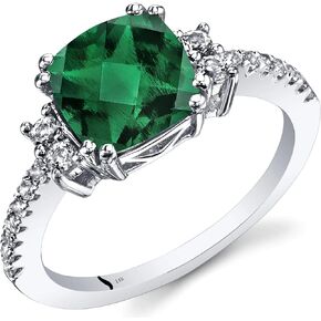 2.25 Carat Cushion Cut Emerald And Natural Diamond Wedding Band Rings For Women In 10KT Solid Gold Anniversary And Enagagement Prong Setting (Green Gemstone 2 ctw,Clarity I2, Color HI)