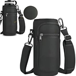 Water Bottle Sling Carrier Bag Holder,Insulated Crossbody Adjustable Padded Shoulder Strap Sports ,2 Pockets Wide Mouth Bottle Sleeve for Walking,Hiking,Camping,Gym,Fishing,Compatible 20/24/32 oz