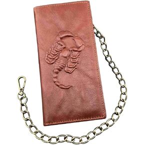 Scorpion Men Biker Leatehr Long Card wallet Purse with chain