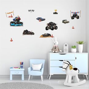 Racing Car Wall Stickers Monster Truck Vehicles Peel and Stick Wall Art Decals for Boys Room Kids Bedroom Playroom (Style1)