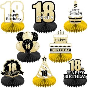 Happy 100th Birthday Honeycomb Centerpieces 8 Pieces Black Gold Theme 100th Birthday Tables Decorations 100 Years Centerpieces for Men Girls Birthday Party Favors Decorations Supplies - BECKTEN