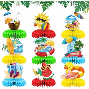 Summer Party Decorations Honeycomb Centerpiece for Hawaiian Luau Party Decorations, Beach Pool Honeycomb Centerpieces Watermelon Flamingo Paper Honeycomb for Baby Shower Birthday Party Supplies