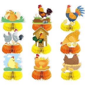 9 PCS Chicken Honeycomb Centerpieces Table Decorations Chicken Table Centerpieces for Chicken Party Supplies Chicken Birthday Party Decorations Farm Animals Decorations