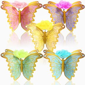 XunYee 10 Pieces Golden Butterfly Centerpieces for Tables Butterfly Party Decorations with 10 Faux Flower Heads Butterfly Birthday Party Supplies Butterfly Table Toppers for Baby Shower Wedding Decor