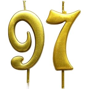 MAGJUCHE Gold 97th Birthday Numeral Candle, Number 97 Cake Topper Candles Party Decoration for Women or Men