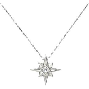 14K White Gold North Star 0.03 CT CT Diamond Pendant Necklace, 16"