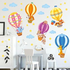 DECOWALL SG-2214 Animals in Hot Air Balloons Kids Wall Stickers Decals Kids Baby Nursery Decorations Cloud Elephant Wallpaper Art Playroom Bedroom décor Home boy Peel and Stick