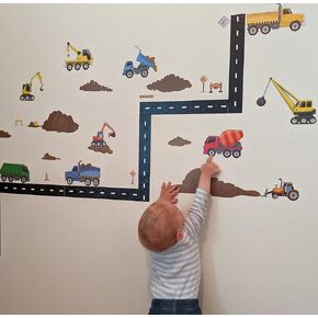 Construction Trucks Wall Decals Boys Wall Stickers, Tractor Vehicles Street Construction Theme Room Vinyl Peel & Stick Bedroom Decor Toddlers Playroom Decoration Birthday Gift (Construction Trucks)