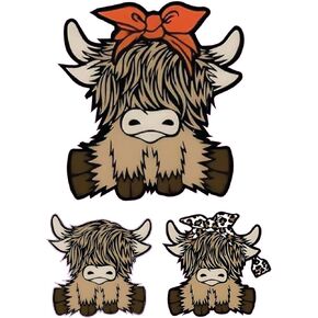 Decal Cute Highland Cow 3 Pack Vinyl Decal Sticker for Car Truck, Computer, Anywhere Premium Indoor Outdoor Vinyl (Highland Cows 3)