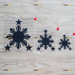 Eight-Ray Sun Stars Philippines Flag Filipino Vinyl Decal Sticker - 3 Pack Black, 3 Inches, 4 Inches, 6 Inches - Die Cut No Background for Car Boat La