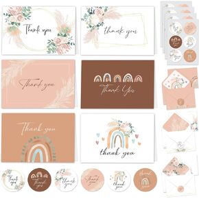 Decorably 24 Pack 6x4in Purple Thank You Cards with Envelopes and Stickers, 6 Beautiful Designs, Blank Inside - Bridal Shower, Wedding