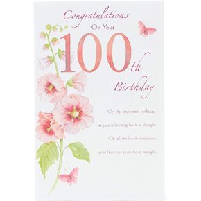 100th Birthday Card for Her/Friend - Delicate Pink Flower Design