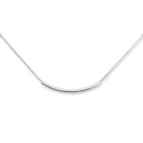 Dainty 925 Sterling Silver Curved Tube Bar Necklace Minimalist Balance Necklace Gift for Women Birthday Present for Wife Girlfriend Gift (14 inches + 2-inch extender)