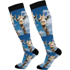 Compression Socks for Women Men Travel 20-30 mmHg Knee High Socks Athletic Running Socks Three Giraffes 1 Pair, Small-Medium