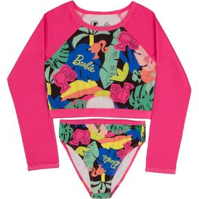 Barbie Two-Piece Girls Swimsuit Set – Tropical Graphic Swimwear for Kids