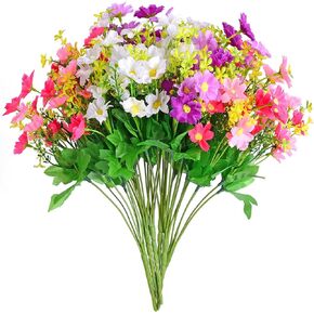 EverWin 6 Bundles Artificial Fake Flowers Daisies Bouquets for Decoration Outdoors Silk Faux Wild Multicolor Flowers Daisy with Stems for Outdoors Decoration Gravesites Cemetery