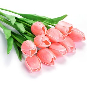 10Pcs Artificial Tulips Flowers, Real Touch Latex Fake Tulips Flowers for Decoration 13.5" Floral Arrangement Bulk Flowers for Vase Centerpieces Wedding Party, White