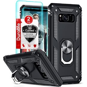 LeYi for Samsung Galaxy S8 Phone Case [Not Fit S8 Plus], Galaxy S8 Phone Cases with [2 PCS] 3D Curved Screen Protector, [Military-Grade] Protective Case Cover with Ring Kickstand for Samsung S8, Black
