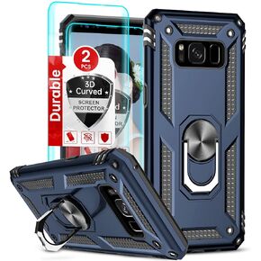 حافظة هاتف LeYi لهاتف Samsung Galaxy S8 [غير مناسبة S8 Plus]، حافظات هاتف Galaxy S8 مع [قطعتين] واقي شاشة منحني ثلاثي الأبعاد، [من الدرجة العسكرية] غطاء حماية مع مسند حلقي لهاتف Samsung S8، أسود