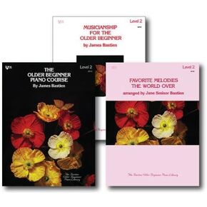 Bastien The Older Beginner Piano Level 2 Library Set - Three Book Pack - Includes The Older Beginner Piano Course, Musicianship for the Older Beginner and Favorite Melodies the World Over Books