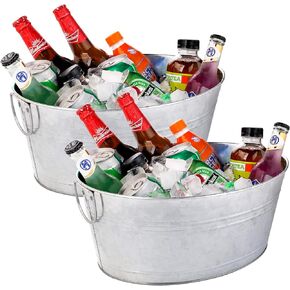 Ice Buckets for Parties - Galvanized Beverage Tub, Beer Buckets for Bars, Large Wine Ice Buckets, Drink Buckets, 2 Pack x 2.5 Gallons