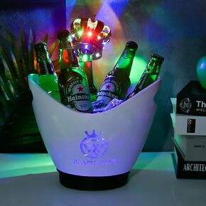 LED Ice Buckets 5L Clear PS+ABS Plastic ice Bucket RGB Colors Changing LED Cooler Bucket, Power by 2 AA Batteries, Multi Colors Changing for Party/Home/Bar/KTV Clubs