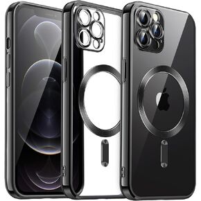 JETech Soft Clear Case for iPhone 12 Pro 6.1-Inch, Camera Lens Full Protection, Compatible with MagSafe Wireless Charging, Shockproof Electroplated TPU Phone Cover (Black)