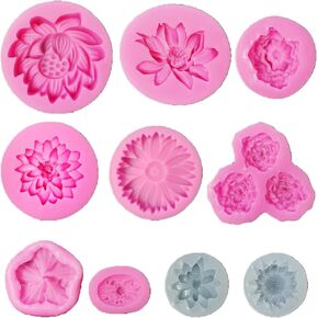 10 pcs Flowers Silicone Molds, BOSOIRSOU Sunflower Rose Soap Mold Baking Mould Fondant Mold Resin Mold for Making Polymer Clay Making Chocolate Making Candy Making Cake Decoration
