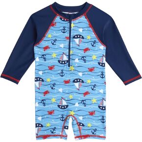 Baby Boy Swimsuit - One Piece Long Sleeve Sun Protection Rash Guard Sunsuit - Boys Beachwear Bathing Suit (0-24M)