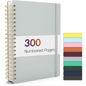 Forvencer A4 Lined Spiral Journal Notebook with 300 Numbered Pages, 11" X 8.5" Thick Journals for Writing with 100GSM Paper, Hardcover Notebooks with Contents for Work, School, Black