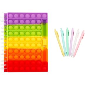 Spiral Notebook,A5 Pop It Stress Reliever Cute Journals With Pen,15 x 20 cm/5.9 x 7.9 Inches Rainbow Pop-On-It Notebook For Men Women Home College Work Office Meeting Birthday