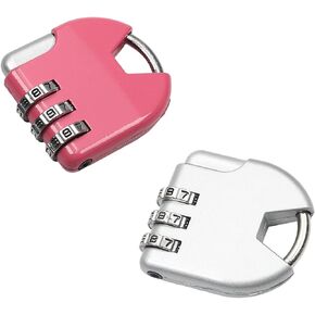 Yinpecly 3 Digit Combinations Padlock The Safe Cipher Lock Mini Zinc Alloy Resettable Code Lock 1.57" x 1.38" (HxW), for Mini Suitcase Luggage, Silver and Pink Tone 1Set