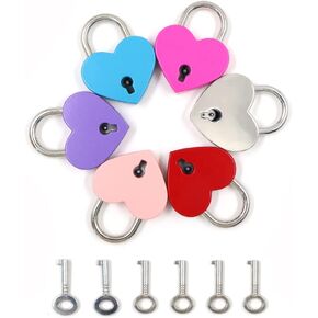 6 Pcs Small Metal Padlock Lock, Mini Heart Locks with Keys, Mini Love Heart Lock for Baggage Diary Jewelry Box (Colors)