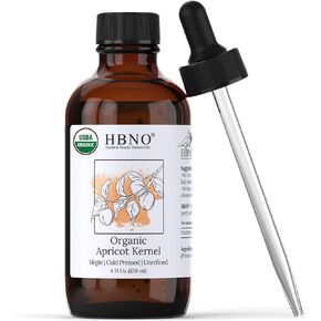 HBNO Organic Apricot Kernel Oil - 4 OZ (120 ml) Value Size - Natural Apricot Oil, Cold Pressed - Perfect Carrier Oil for Massage, Aromatherapy, DIY, Soap Making, Face, Body, Lips, Hair, Nails