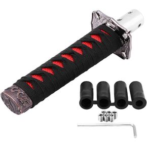 Universal Japanese Sword Car Gear Shift Lever Knob Shifter with 4 Adapters for Manual and Auto Transmission Car Black and Red