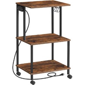HOOBRO Printer Stand, 3-Tier Printer Cart with Charging Station, Industrial Printer Storage Shelf with Wheels, Large Rolling Printer Table for Home Office, Rustic Brown and Black BF48UPS01