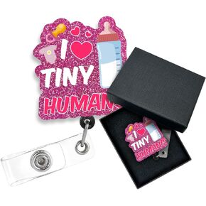 I Love Tiny Humans Funny Nurse Nursing Retractable Badge Reel with Alligator Clip, for Doctor Nurse Gifts，for Labor & Delivery NICU Nurse OBGYN Midwife RN LPN CNA Nursing Doctor,YXZ031