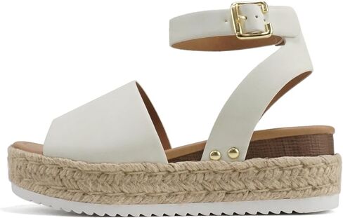 ADELE ~ Women's Open Toe Buckle Ankle Strap Espadrilles Flatform Wedge Casual Sandal in Kuwait