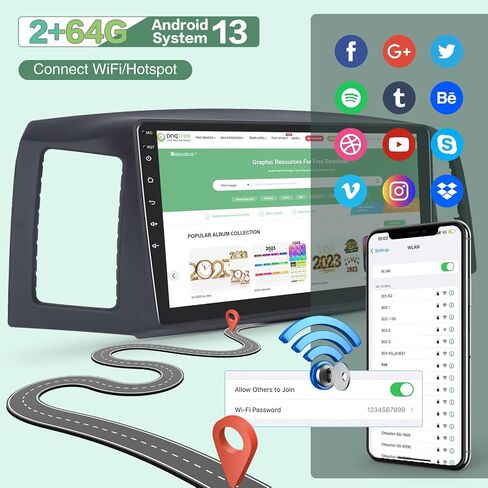 [2G+64G] راديو سيارة Android 13 لسيارة Jeep Grand Cherokee 2004 2005 2006 2007، ستيريو تشغيل السيارة بشاشة لمس 10 بوصة، Carplay/Android Auto/Bluetooth/SWC + كاميرا احتياطية AHD in Saudi Arabia