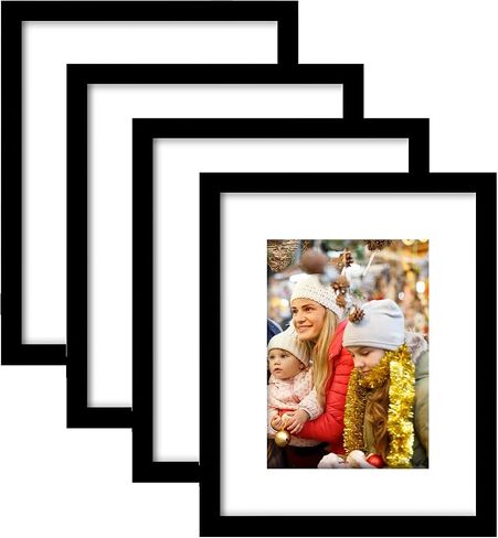 مجموعة إطارات صور مقاس 8 × 10 مكونة من 4 قطع، صور عرض 5 × 7 مع حصيرة أو 8 × 10 بدون حصيرة، مجموعة إطارات صور متعددة للعرض على الحائط أو سطح الطاولة، أسود in Saudi Arabia