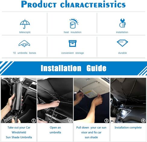 BOGI Car Windshield Sun Shade Umbrella, Foldable Car Window Shades with Storage Bag, Block UV Rays and Heat Sun Visor Protector, Fits Most Vehicle Models, Easy to Store and Use (Small, Large) in Saudi Arabia